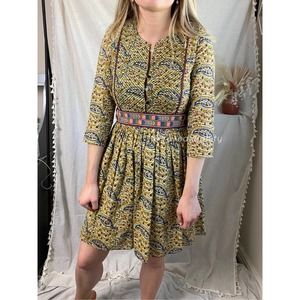 Ba&sh Rius Ocre Lady Boho 3/4 Sleeve Mini Embroidered Paisley Dress Sz.0